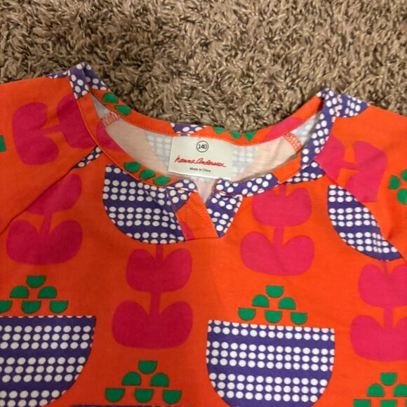 Hanna Andersson Floral Print Dress 10 140 CM Short Sleeve A Line Pullover Orange - Picture 2 of 3
